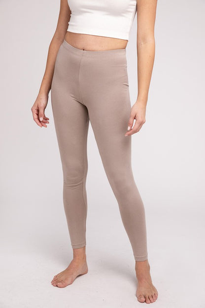 Premium Cotton Elastic Waist Fitted Full-Length Leggings