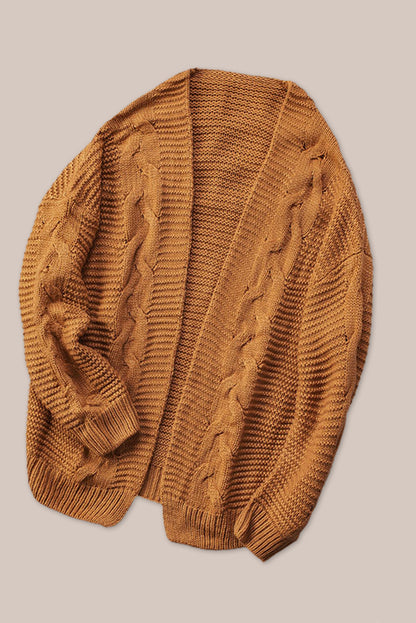 Cable-Knit Open Front Knitted Cardigan