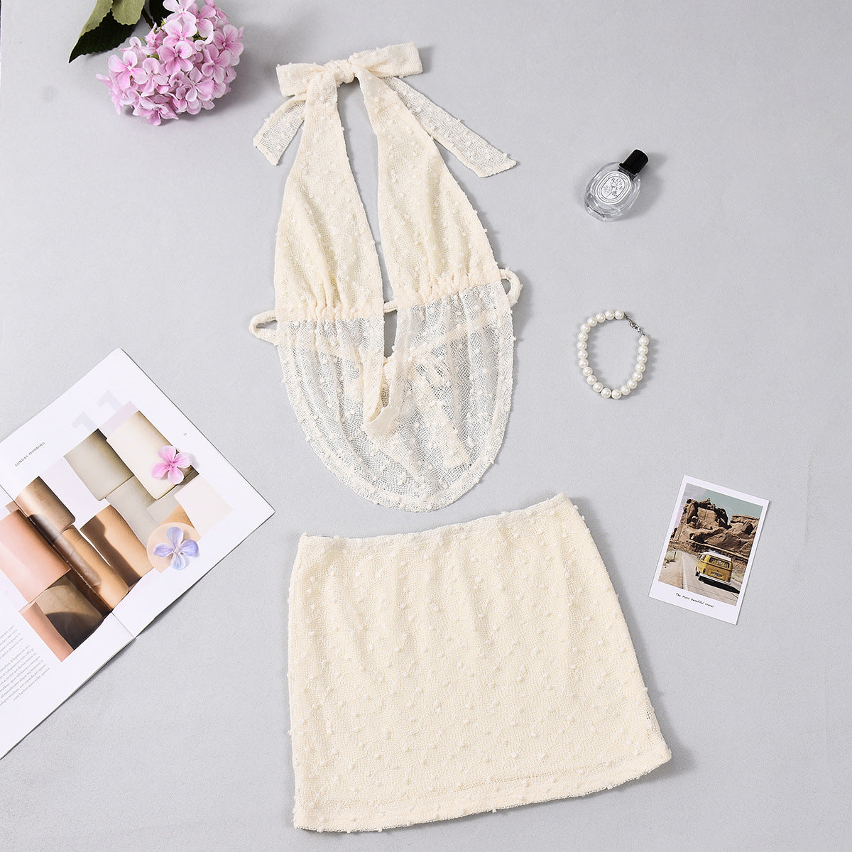 Backless Crop Top Set - Wrapped Mini Skirt Two-Piece - Fashions Envy