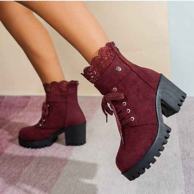 Chunky Heel Martin Boots - Lace-Up Platform Ankle Boots - Fashions Envy