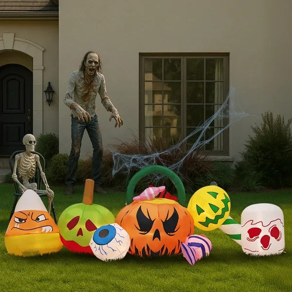 8ft Halloween Inflatable Pumpkin Eyeball - LED Yard Decor - Fashions Envy