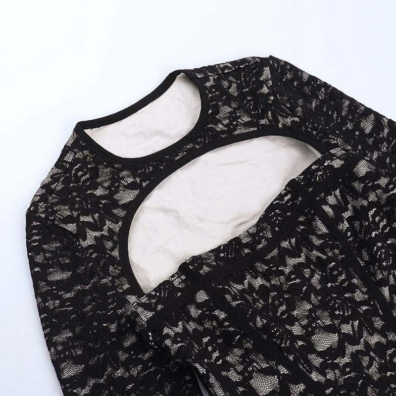 Off Shoulder Lace Top - Long Sleeve Hollow Waist - Fashions Envy