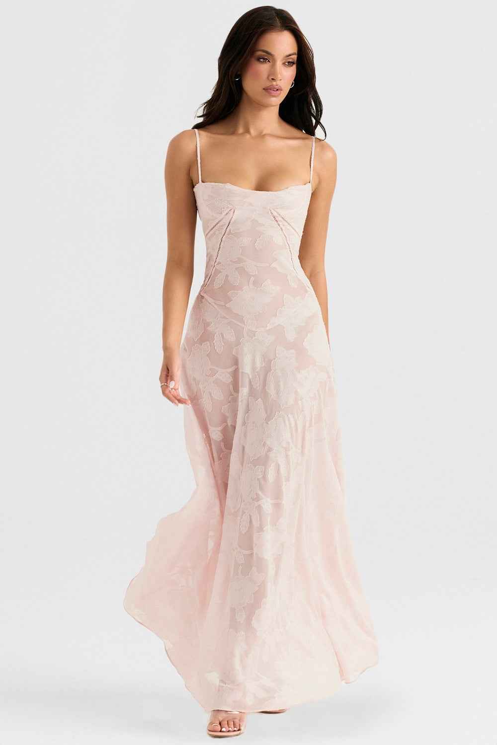 Floral Backless Maxi Dress - Square Neck High Waist Chiffon