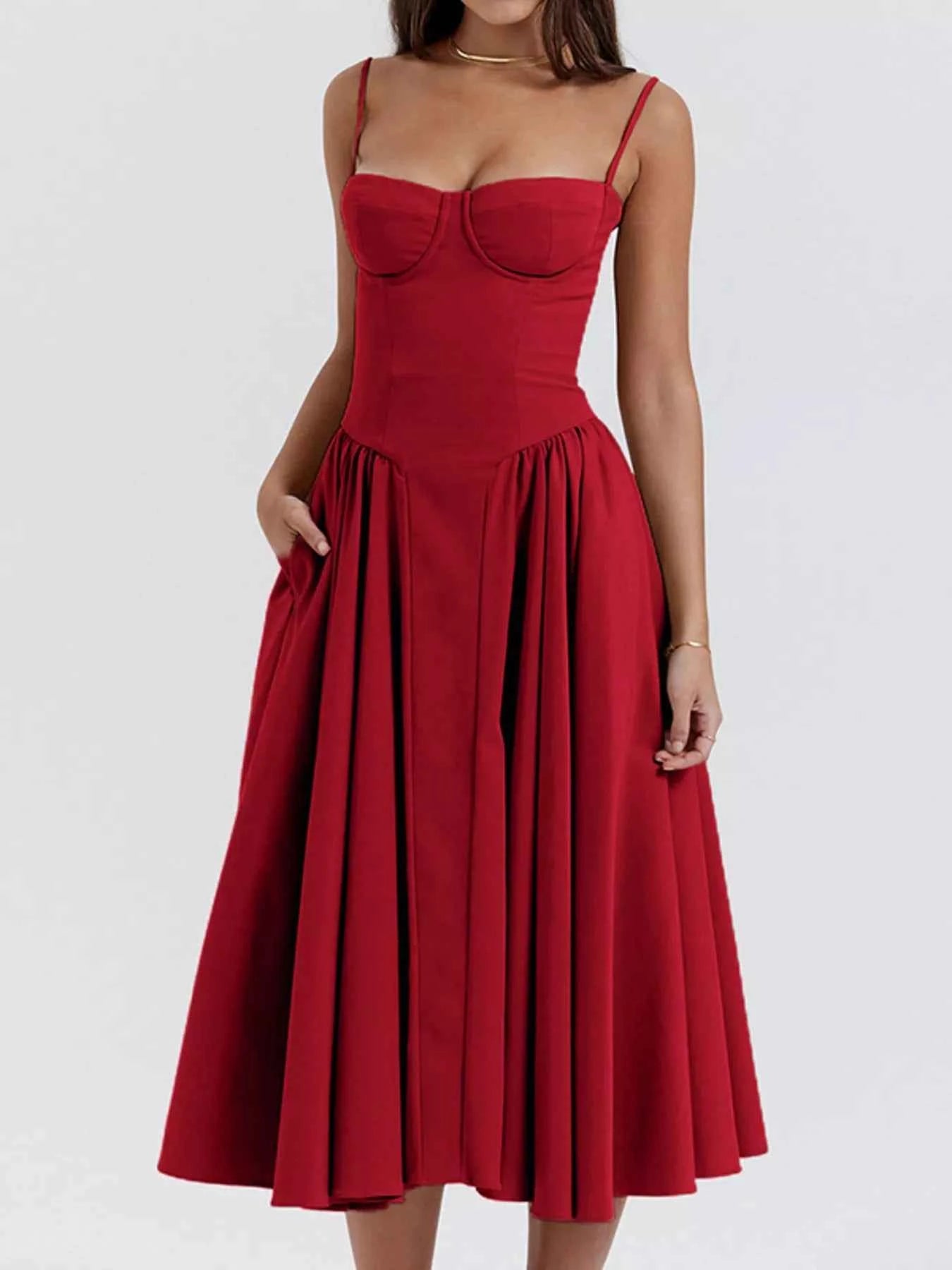 Sweetheart Neck Spaghetti Strap Midi Dress