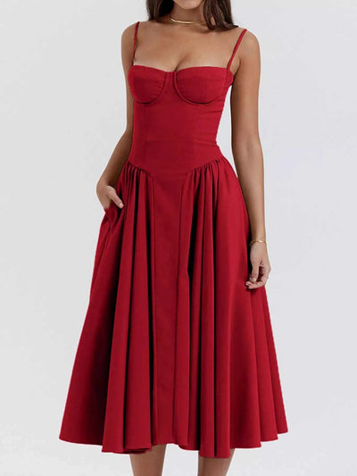 Sweetheart Neck Spaghetti Strap Midi Dress