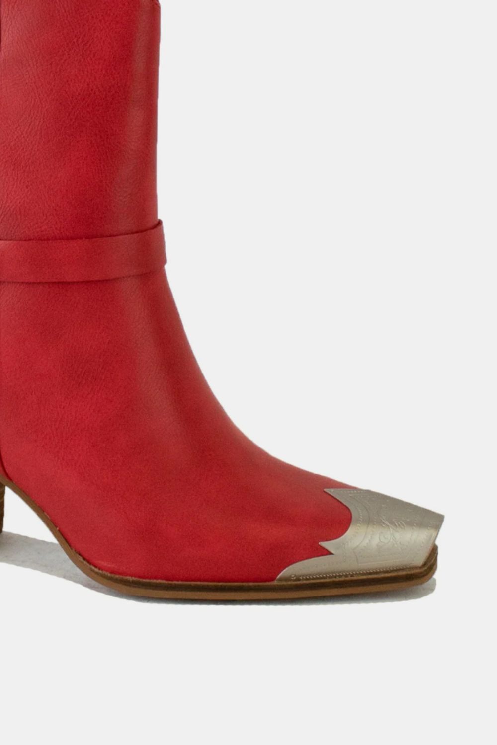 Red Faux Leather Metal Toe Ankle Boots