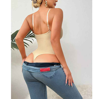 Deep V-Neck Thong Bodysuit - Tummy Control Shapewear