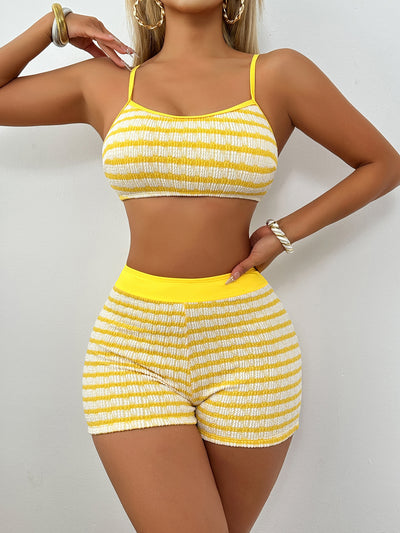 Yellow and White Striped Bikini - Full Coverage Swimsuit