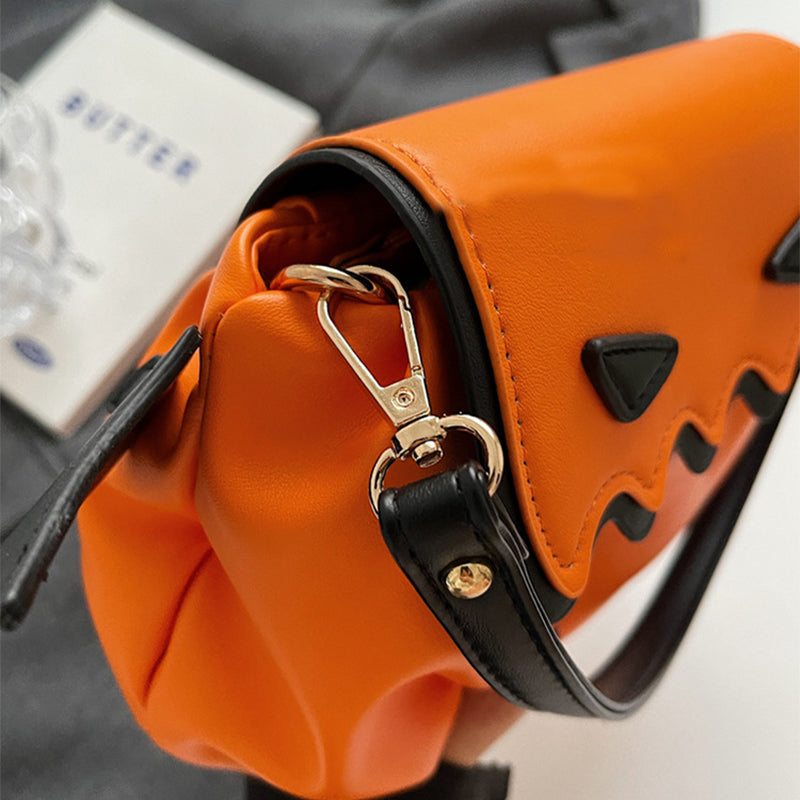 Halloween Pumpkin Crossbody Bag - Cartoon Shoulder Bag with Wings