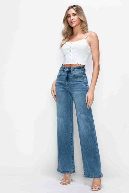 Full Size High Rise Wide Leg Jeans with Pockets