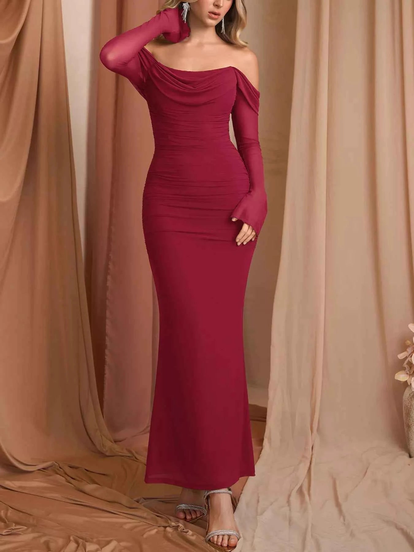 Off-Shoulder Ruched Mermaid Maxi Dress