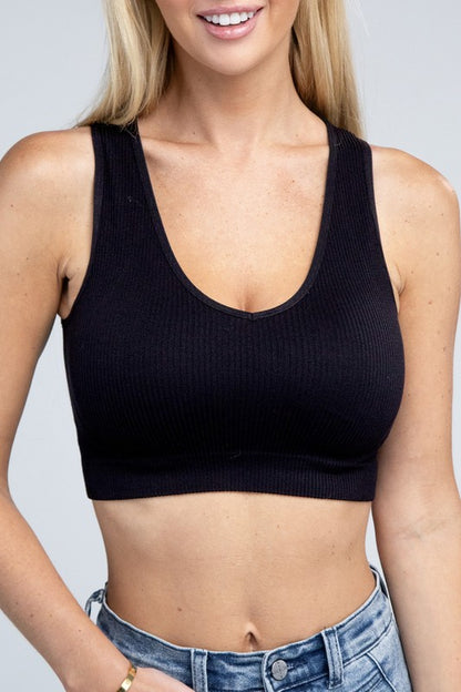 Fitted Ribbed Cropped V-Neck Tank Top