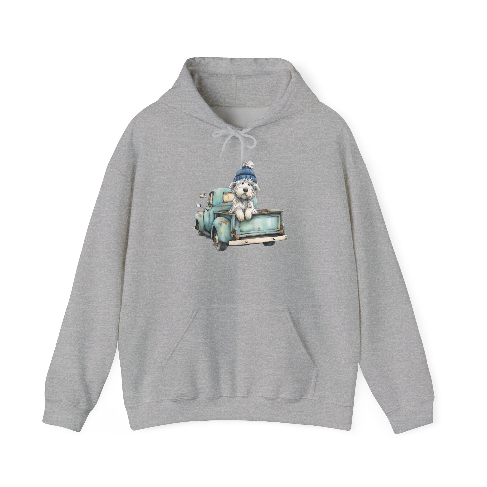 Vintage Truck Pup Hoodie - Cozy Winter Dog Lover Sweatshirt