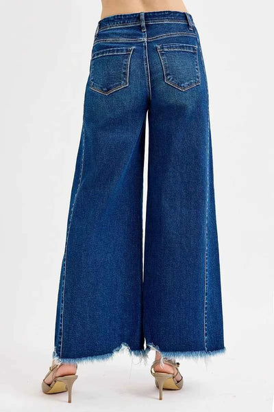 RISEN Wide Leg Jeans - Ankle Length Dark Wash Denim