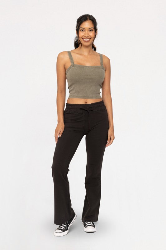 Black Drawstring Flared Casual Lounge Pants