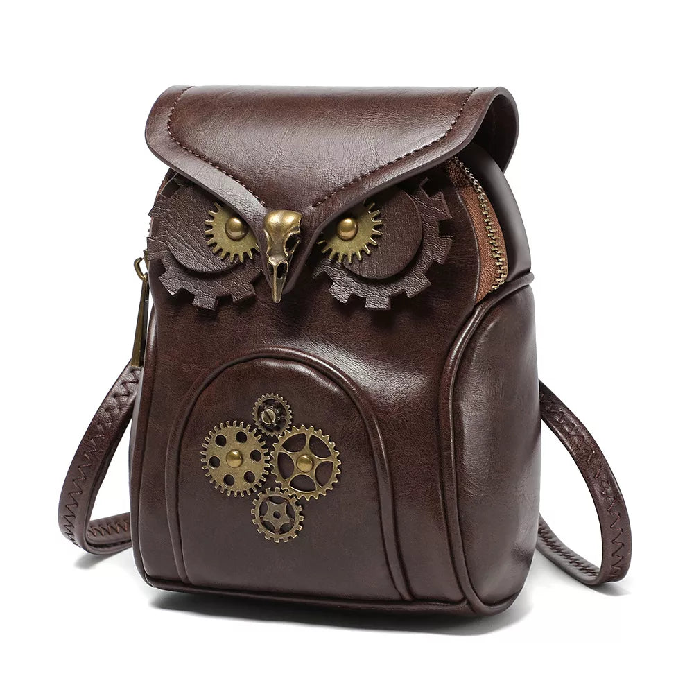 Steampunk Owl Crossbody Bag - Bronze Mini Design - Fashions Envy