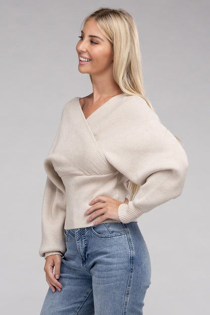 Cross-Wrap Viscose Long Sleeve Pullover Sweater