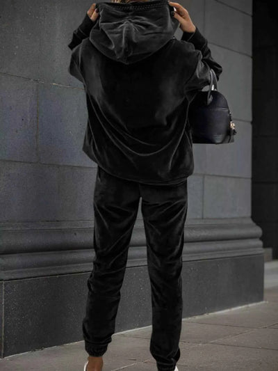 Velvet Long Sleeve Hoodie and Pants Set