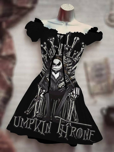 Skull Print Drawstring Dress - 3D Halloween Outfit