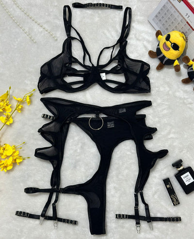 Mesh Lingerie Set - 3 Piece Body Shaping Underwire - Fashions Envy