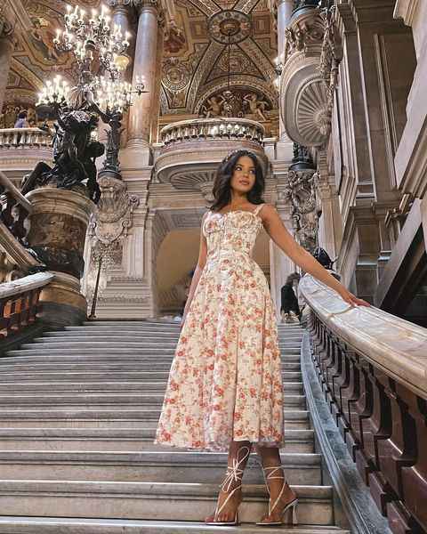 Corset Lace-Up Back Midi Dress - Wide Strap Side Slit