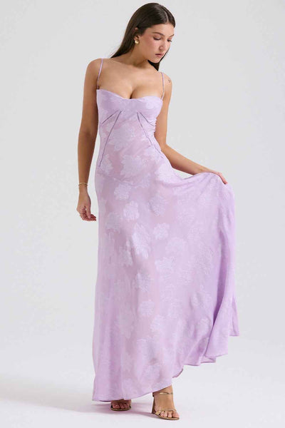 Floral Backless Maxi Dress - Square Neck High Waist Chiffon