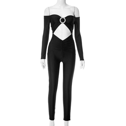 Women's Off-Shoulder Hollow Jumpsuit - Slim Fit Design - Fashions Envy
