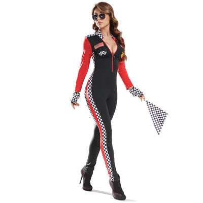 Racing Jumpsuit Costume - Checkered Motorcycle Girl Outfit
