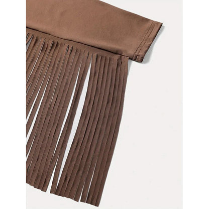 Western Cowgirl Off-Shoulder Fringe Slim Fitted Top