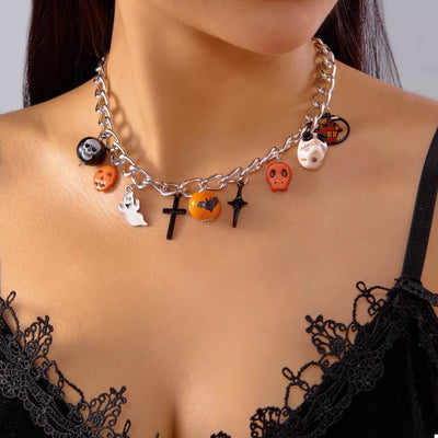 Halloween Charm Chain Necklace - Spooky Statement Jewelry - Fashions Envy