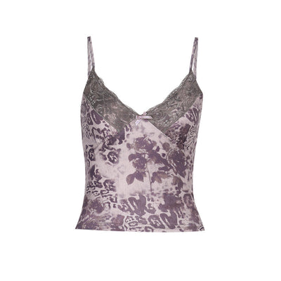 Leopard Print Camisole - Lace Trim Spaghetti Strap