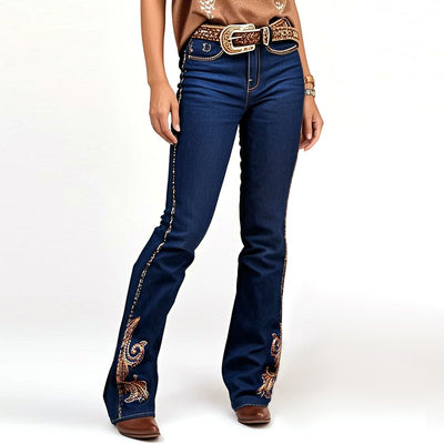 Embroidered Bootcut Jeans - Butt Lifting Mid-Rise Denim with Statement Details