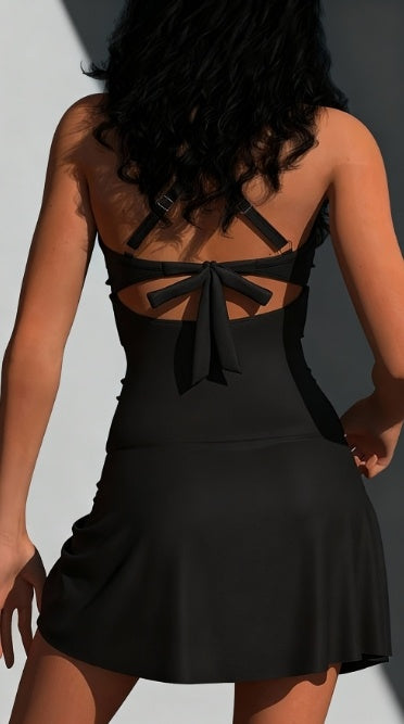 Black One-Piece Swimsuit - Hollow-Out Cutout Removable Pad