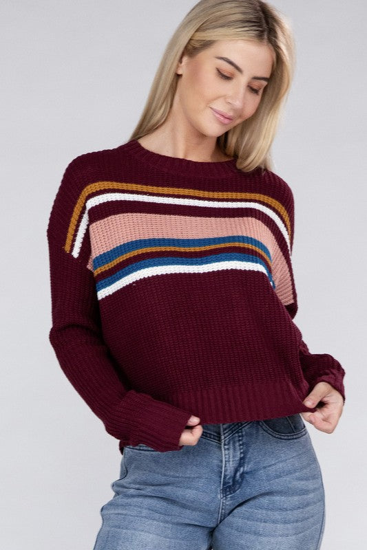 Striped Crewneck Long Sleeve Pullover Sweater