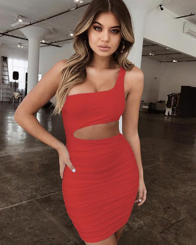 Hollow Cut-out Bodycon One-shoulder Sexy Mini Dress