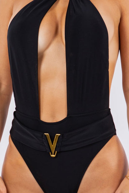 Sexy Deep Plunge Multi Way Tie One-Piece Swimsuit