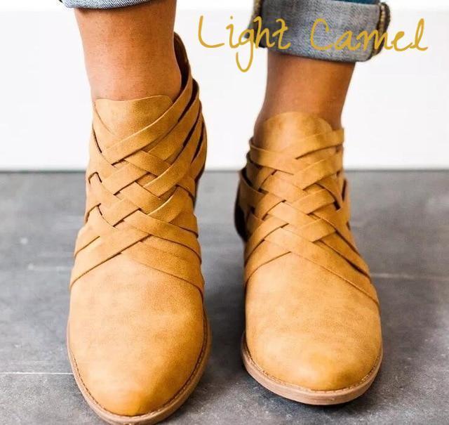 Women's Pointed Thick Heel Boots - Hollow Short Design - Fashions Envy