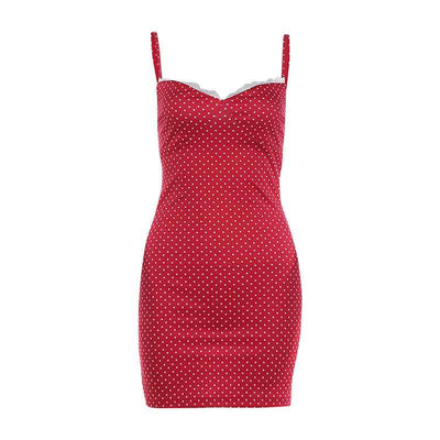 Polka Dot Mini Dress - Sweetheart Neckline Bodycon Red