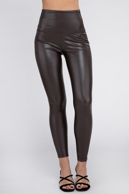 Chic Fitted High Rise Faux Leather Leggings