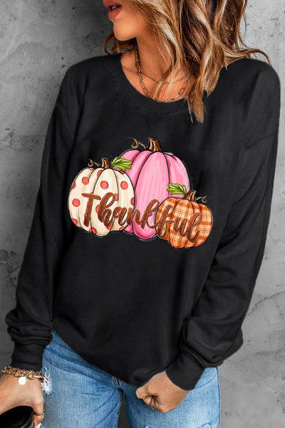Pumpkin Graphic Round Neck Dropped Shoulder Sweatshirt - Fashions Envy