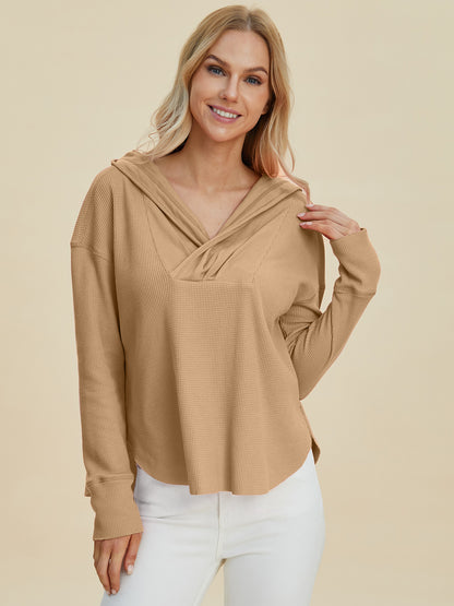 Double Take Full Size High-Low Dropped Shoulder Long Sleeve Hoodie - Fashions Envy
