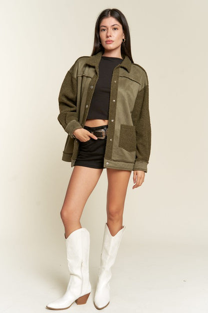 Oversized Sherpa Lined Soft Suede Jacket