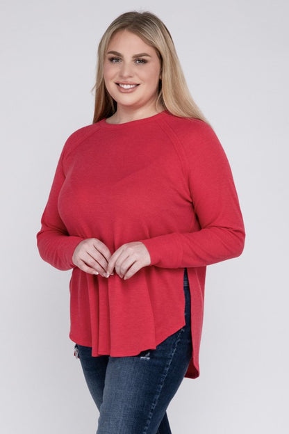 Plus Melange Baby Waffle Long Sleeve Top