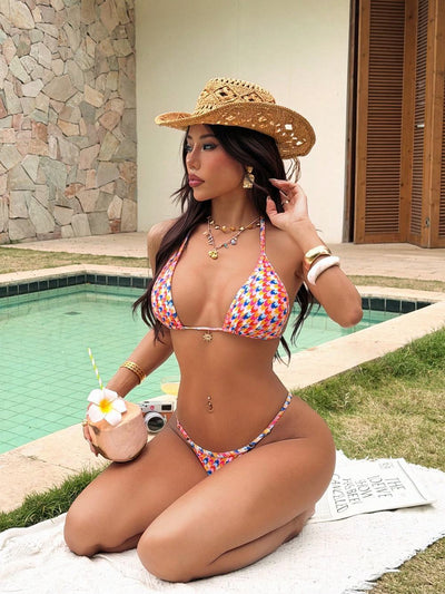 Multicolor Brazilian-Cut String Bikini - Sexy Swimsuit