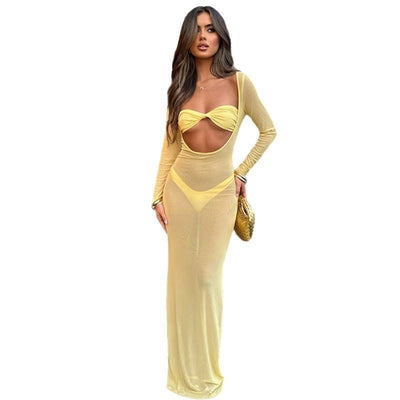 See-Through Bandeau Dress - Slim-Fit Long Sleeve Outfit