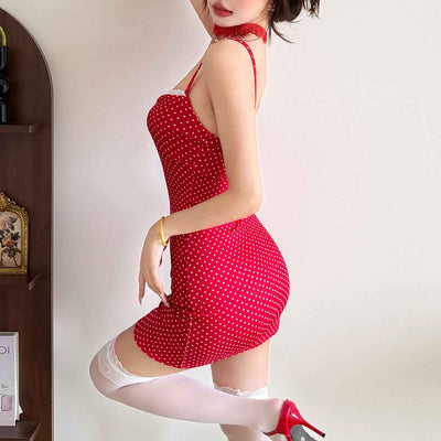 Polka Dot Mini Dress - Sweetheart Neckline Bodycon Red