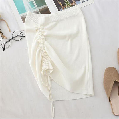 High Waist Knit Skirt - Ribbed Stretch Bodycon Mini