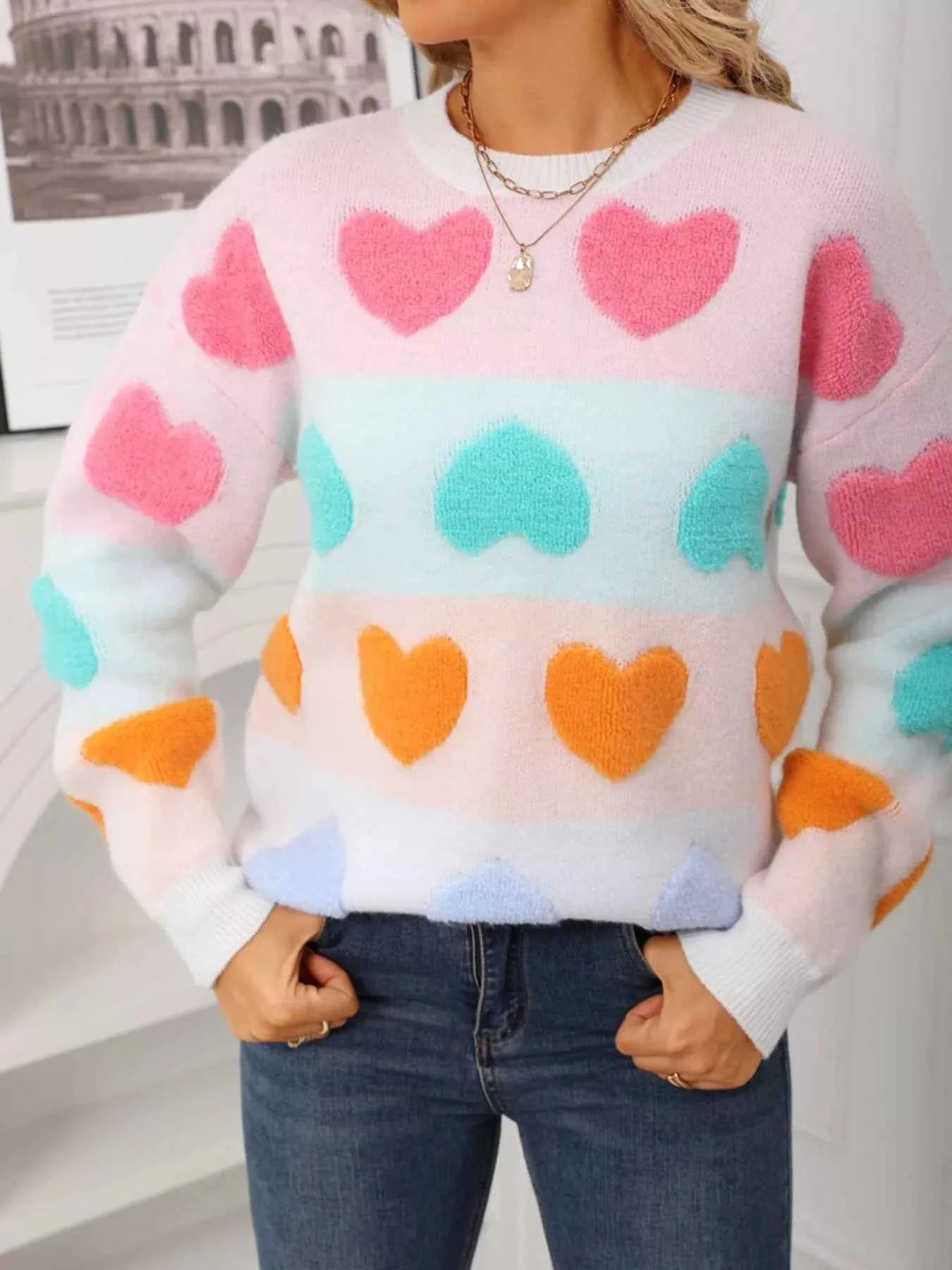 Fuzzy Heart Sweater - Valentine's Day Knit Pattern - Fashions Envy