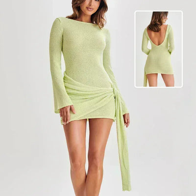 Backless Mini Dress - Long-sleeved Y2K Style - Fashions Envy