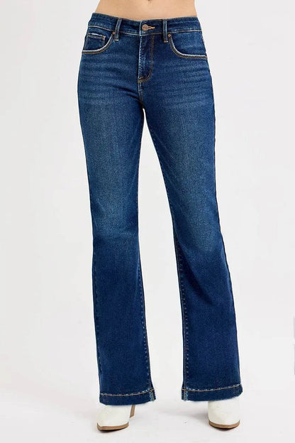 RISEN Full SIze Tummy Control Mid Rise Flare Jeans Plus SIze - Fashions Envy